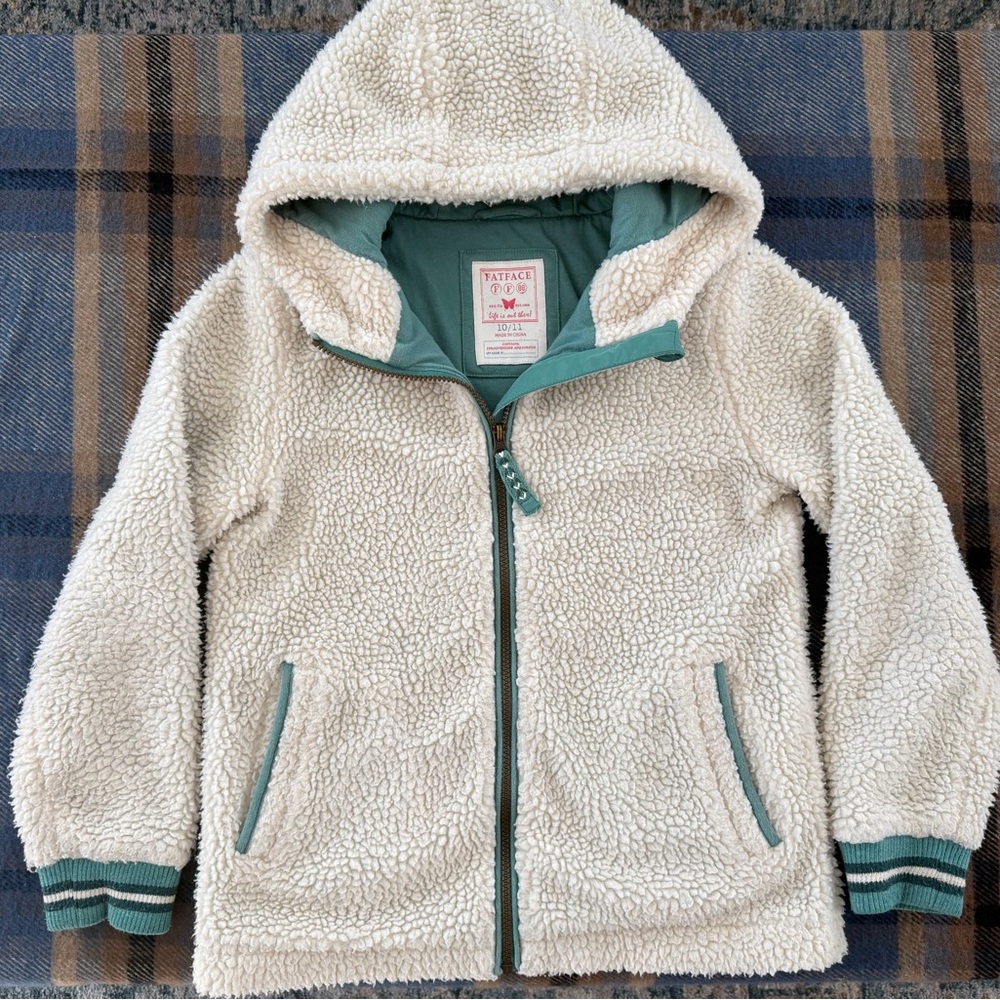 Kid’s Fat Face Sherpa Zipped Hooded Jacket, Size Kids 10/11